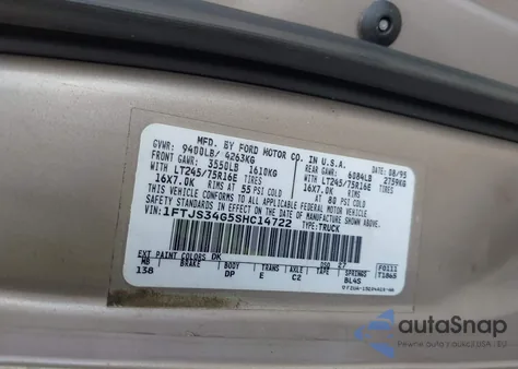 1995 Ford Econoline E350 Super Duty Van z USA, uszkodzony, nr VIN 1FTJS34G5SHC14722